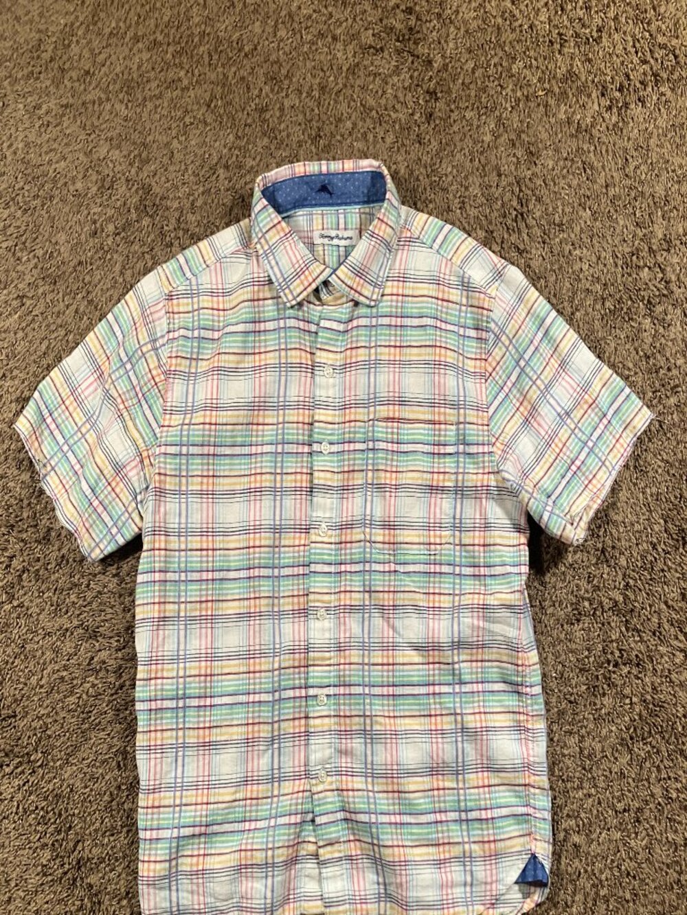 Tommy Bahama Tonga Plaid Size Large Short Sleeve Linen Blend Shirt